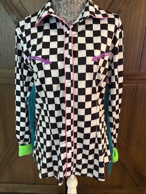 Ranch Dress’n Checkered Button-Up Shirt with Neon Accents